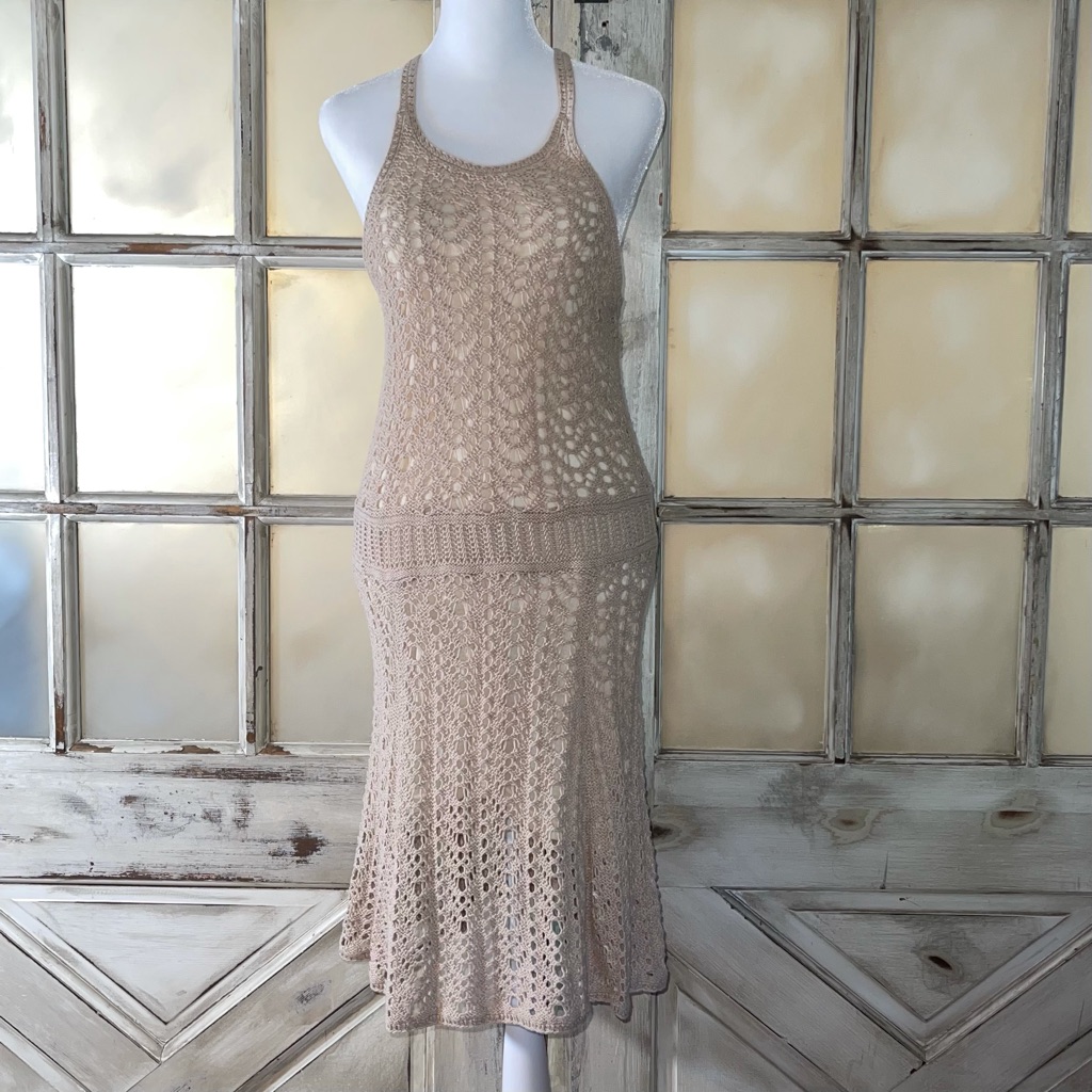 Victoria’s Secret Tan Crochet Halter Dress Sz M